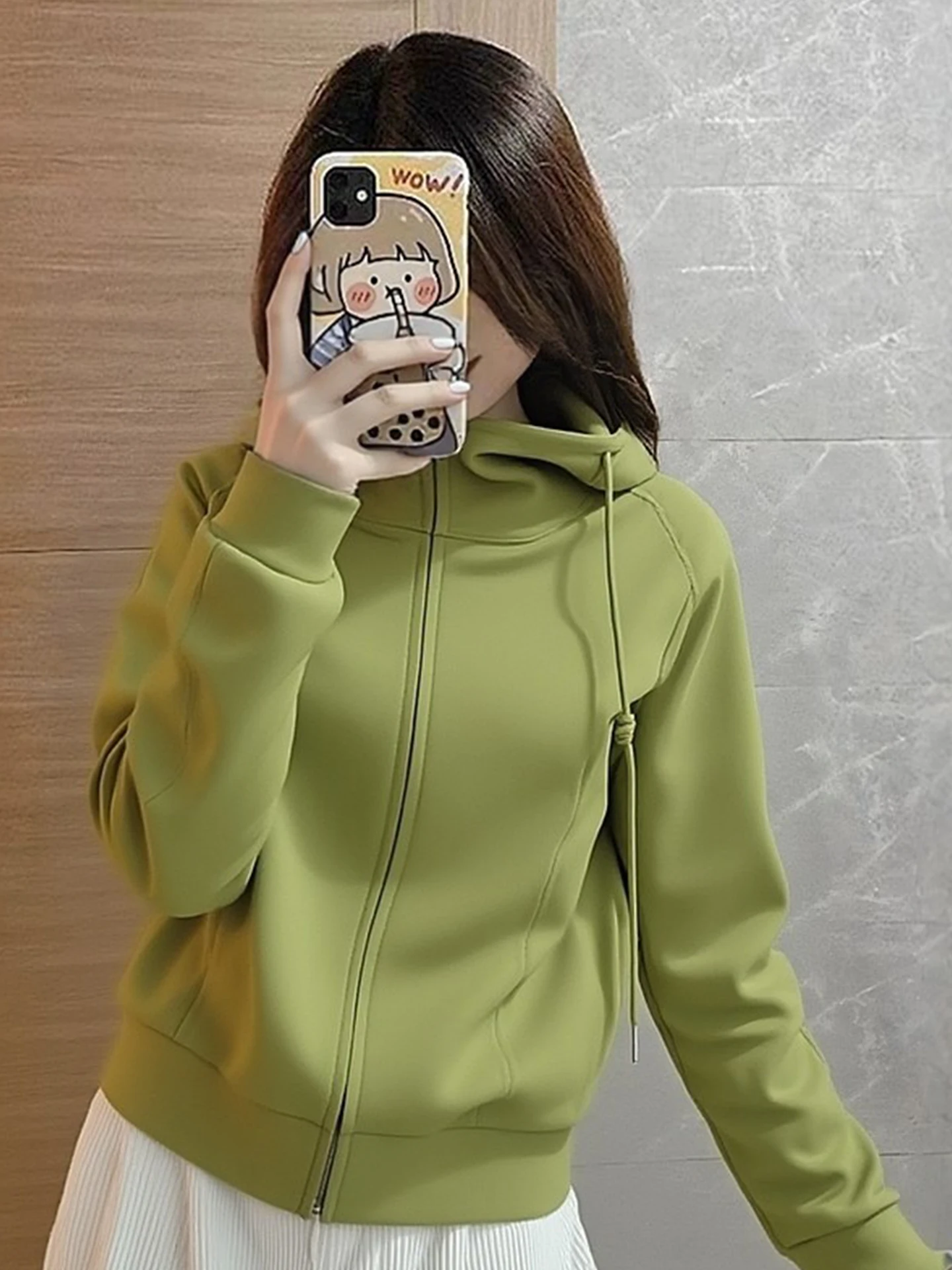 

Spring Fashion Hooded Zipper Long Sleeve Sweatshirt Versatile Loose Fit Elegant Style Commute Inspired Korean Loose Type