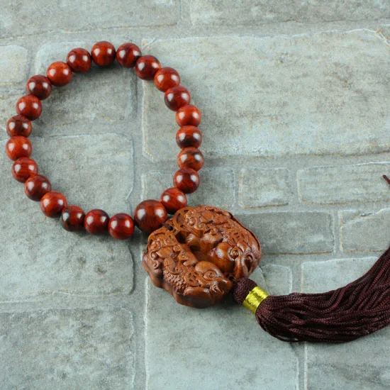 12mm Sandalwood Beads With PI Xiu Mythical Wild Animal & Buddha Pendant Hanging Ornaments For Car Decor