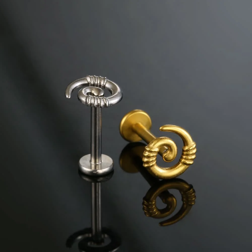 Casvort 1PC ASTM F136 Titanium Textured Swirl Labret Stud Tribal Spiral Push Pin Nose Stud Cartilage Helix Flat Back Jewelry
