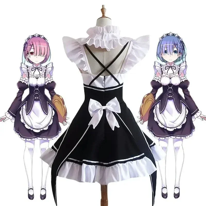 Anime Ram/Rem Lolita Cameriera Costumi Cosplay Vestido Re:zero Kara Hajimeru Isekai Seikatsu Costumi di Halloween per le donne Loli Dress