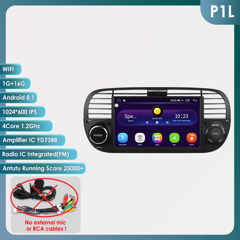 2 din Android Autoradio voor Fiat 500 2007-2015 Carplay Multimedia Video Player Autoradio Stereo 7 inch Intelligente GPS scherm