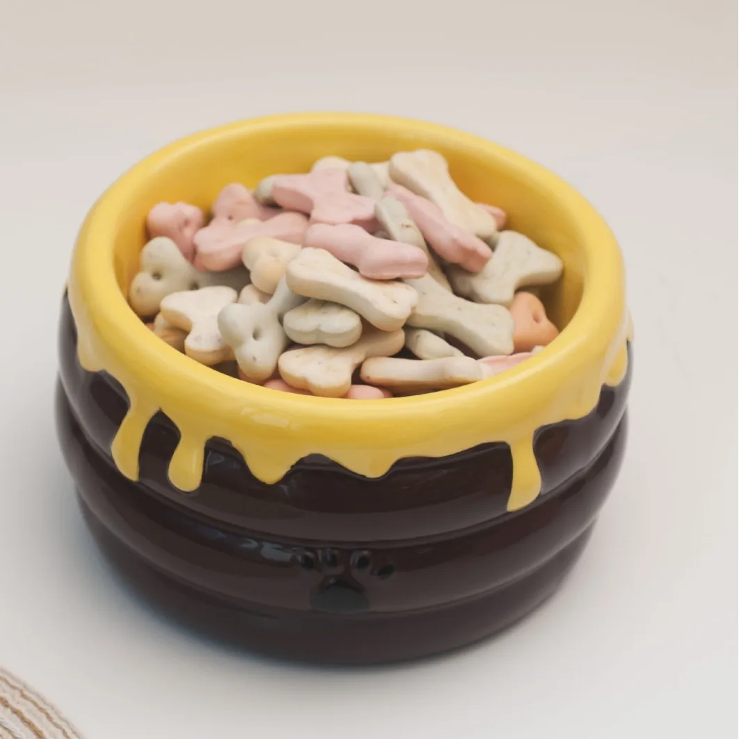 Ceramic cat/dog bowl, pet bowl, high footed honey pot shape, deep mouthed large capacity anti spill ceramic water bowl