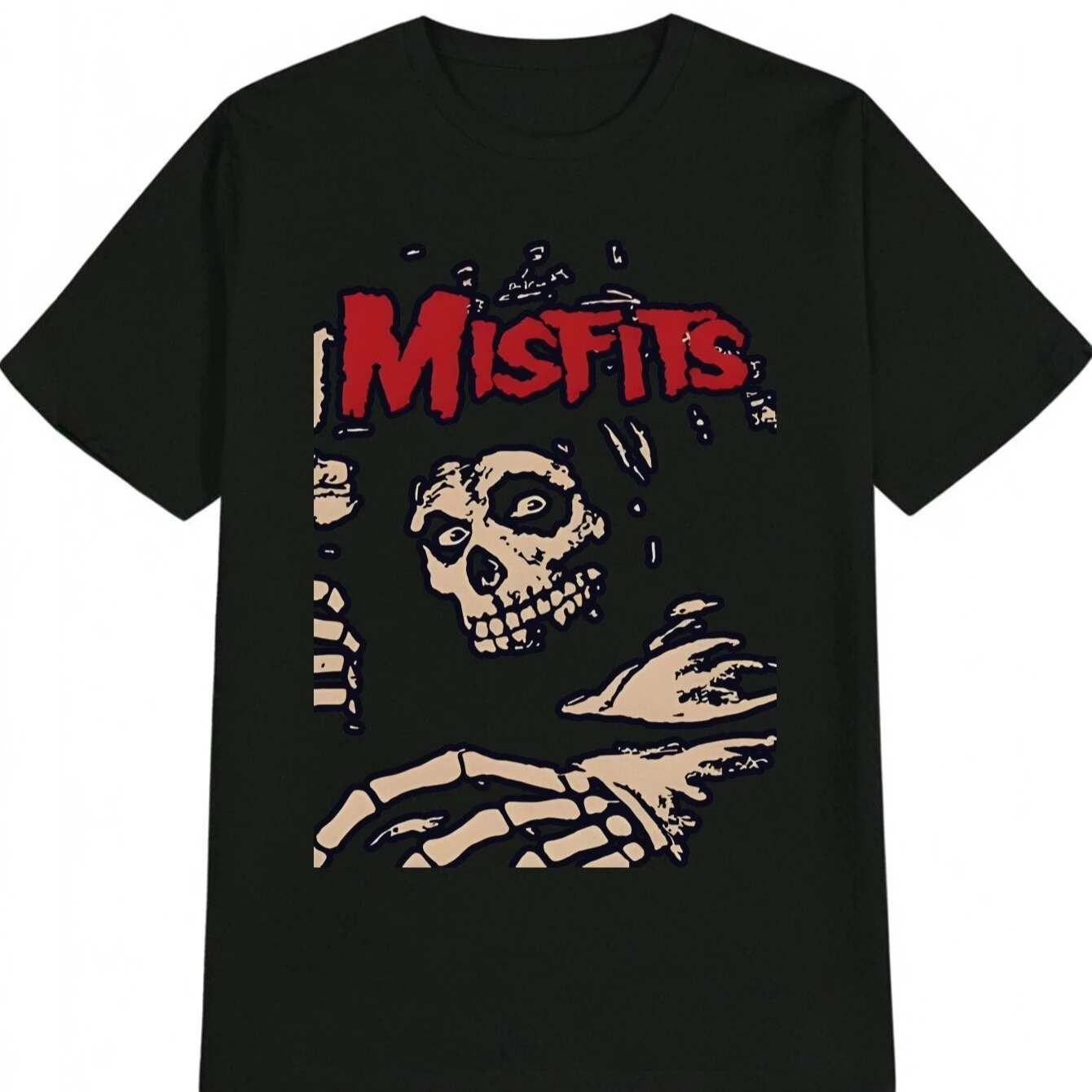 

Винтажная футболка Misfits со скелетом и черепом, 100% хлопок, с круглым вырезом и коротким рукавом, летняя повседневная мужская футболка, уличная одежда