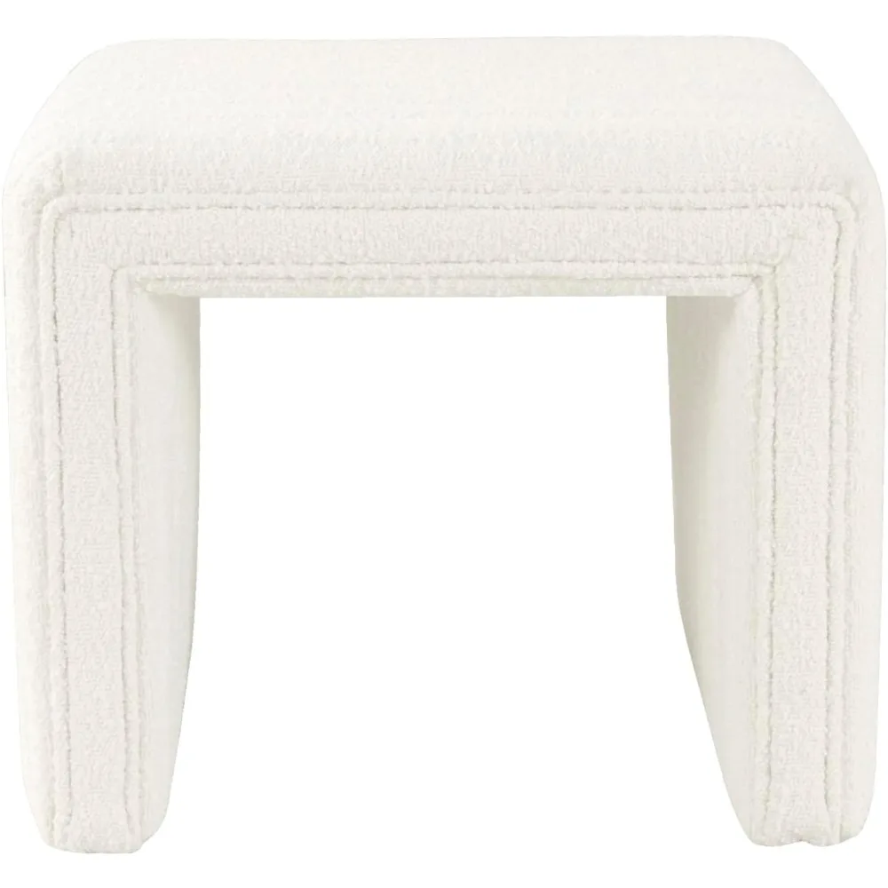 Modern Channel Tufted Ottoman Home Décor|Ottoman for Living Room & Bedroom - Cream Boucle vanity chair  stool chair