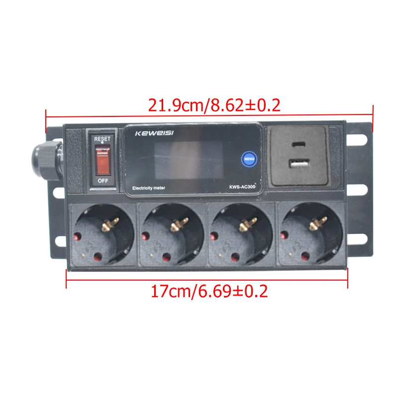 Desktop Power Strip Distribution Unit Digital ammeter/voltmeter/power tester with Switch Type-C+USB 4Ways EU Socket 2m Cord