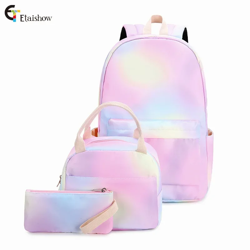 Female Rainbow Gradual Change Color Junior High School Students Schoolbag Lightweight Large Capacity Backpack