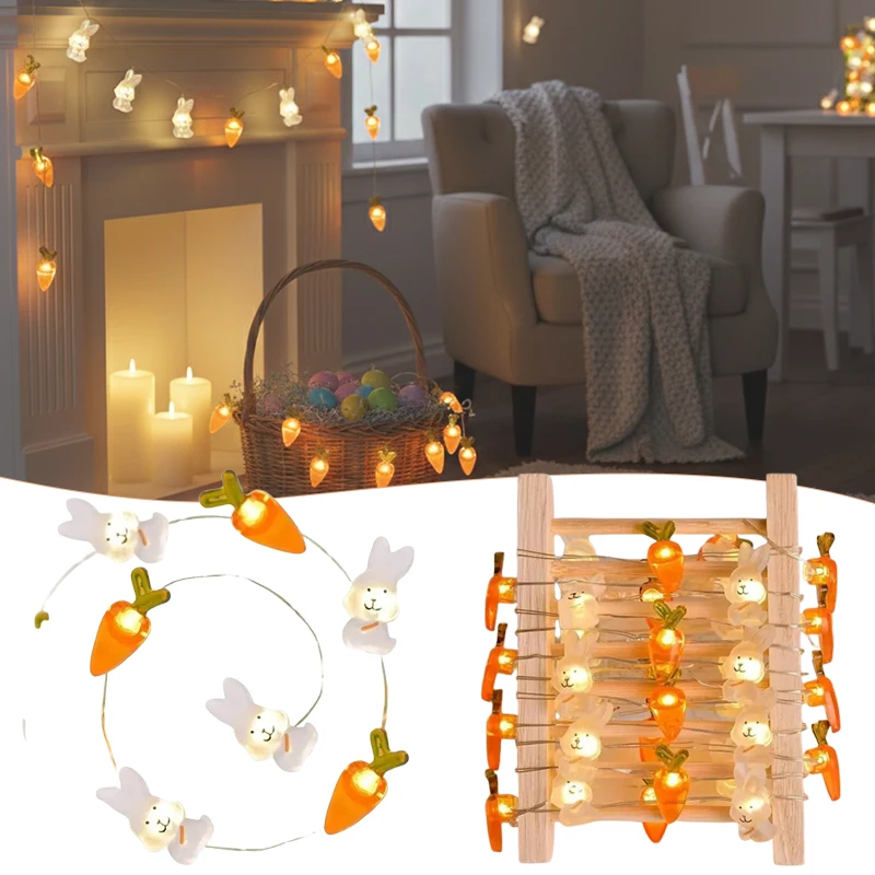 1M/2M New Easter LED Bunny String Lights Carrot Rabbit Fairy Light for Home Decoration Party Favor and Happy Easter Gifts