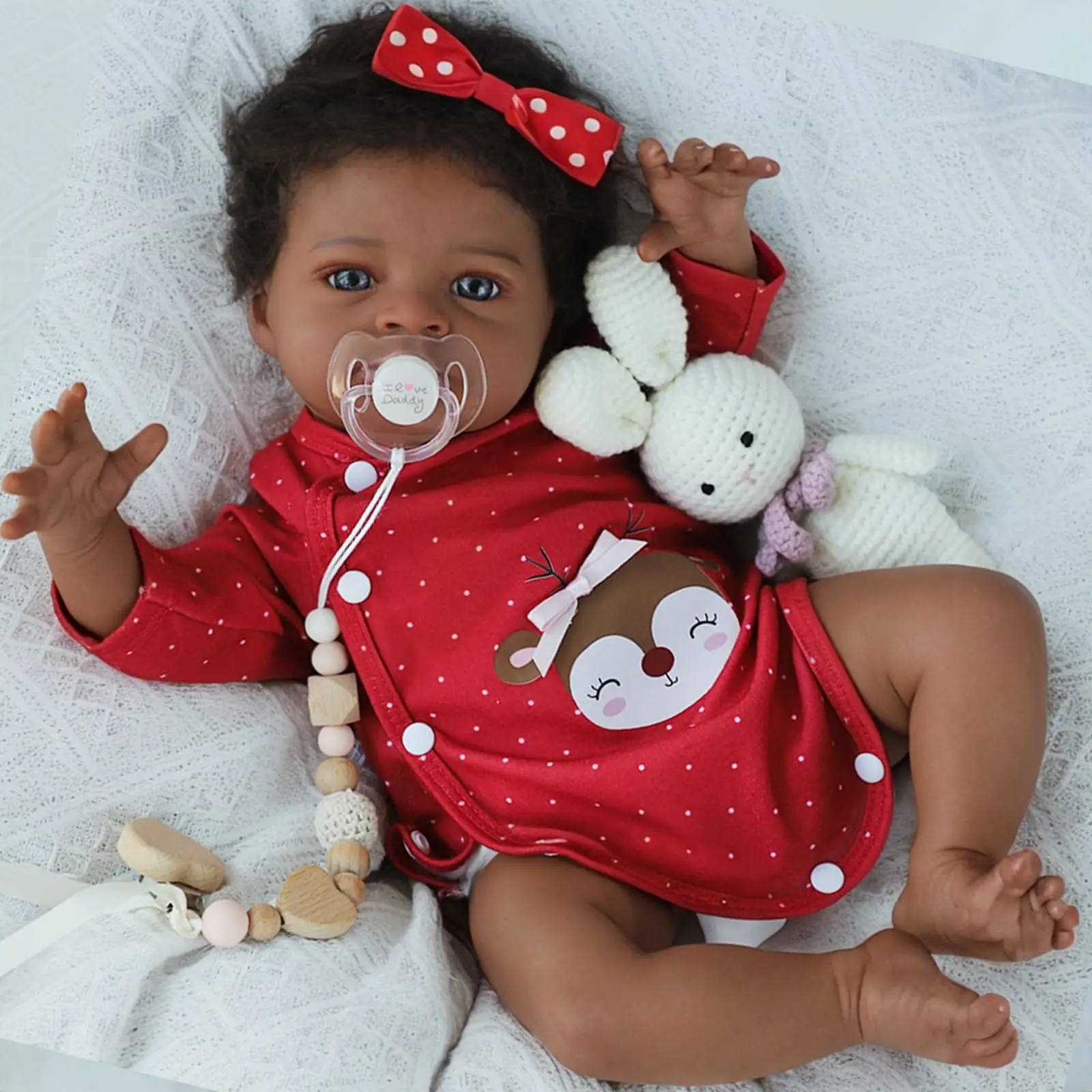 50 cm Reborn Doll Baby Doll Vinyl Limbs with 3D Painted Skin Realistic Soft Cloth Body African American Doll Toy Christmas Gift