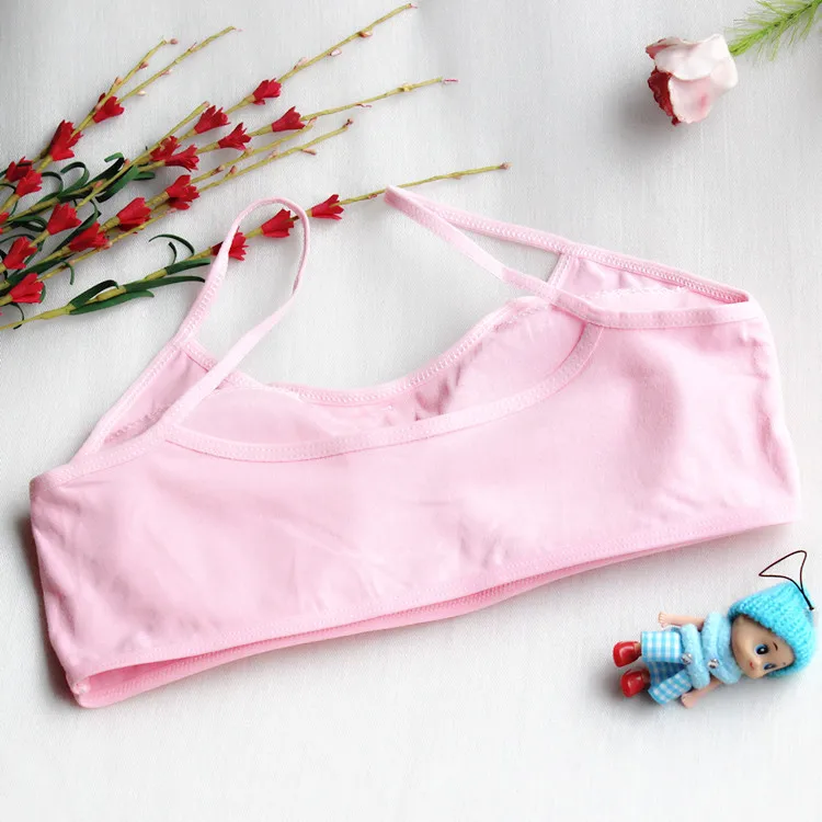 Kids Young Girls Solid Soft Cotton Bra Girls Full Cup Breathable Removable Chest Cushion Underwear Training Puberty Bras8-16 Y