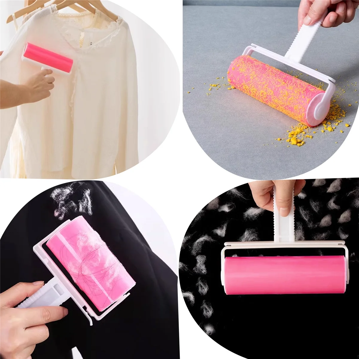 Lint Remover Washable Clothes Hair Sticky Roller Reusable Portable Pet Hair Remover Sticky Roller,Pink