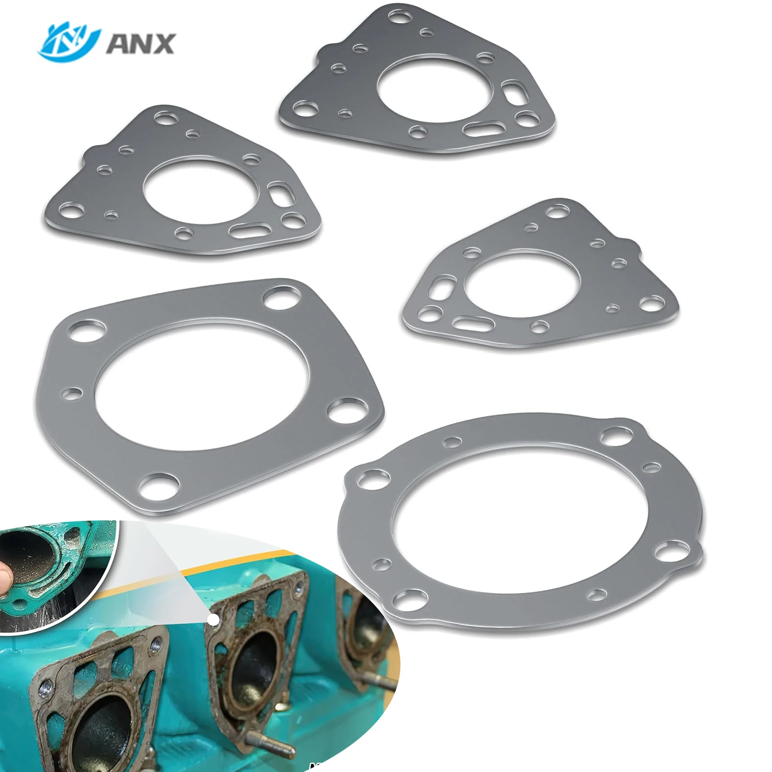 Paquete de 5 juntas de reconstrucción de escape, Kit de sellos de repuesto para Kawasaki Jet Skis 1100 ZXI/1100 STX/Ultra 130
