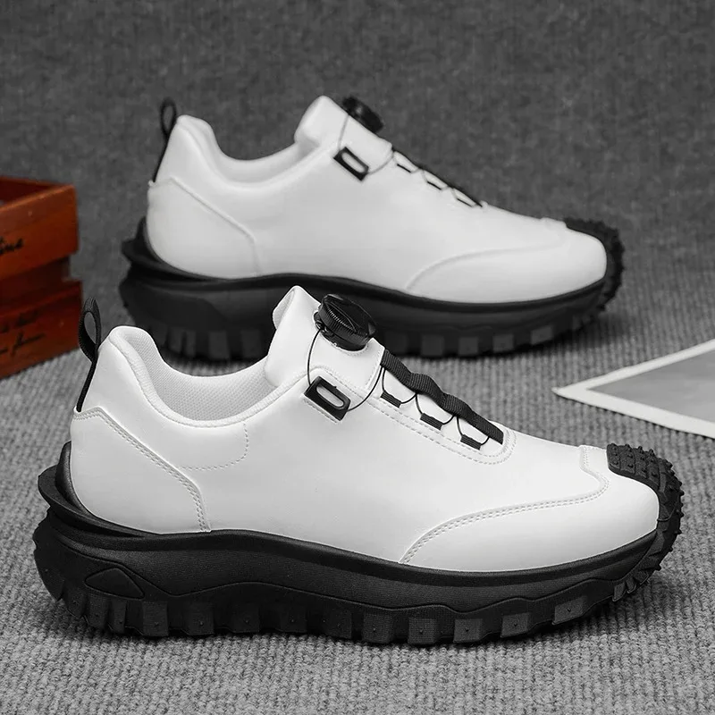 Men Sneakers Leather Rotating Button Sneakers Man Male Thick Sole Shoes Man Versatile Shoes Scarpe Running Shoes for Men