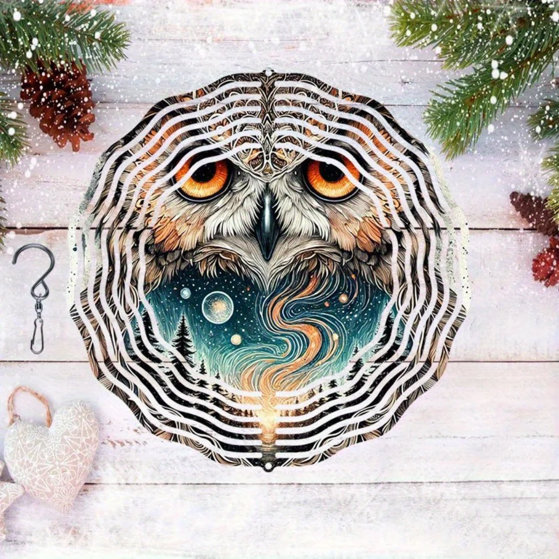2D Metal Owl Wind Chime (Dynamic Wind Spinner, Vibrant Nature Patterns) | Outdoor Decor | Ideal Halloween & Christmas Gift