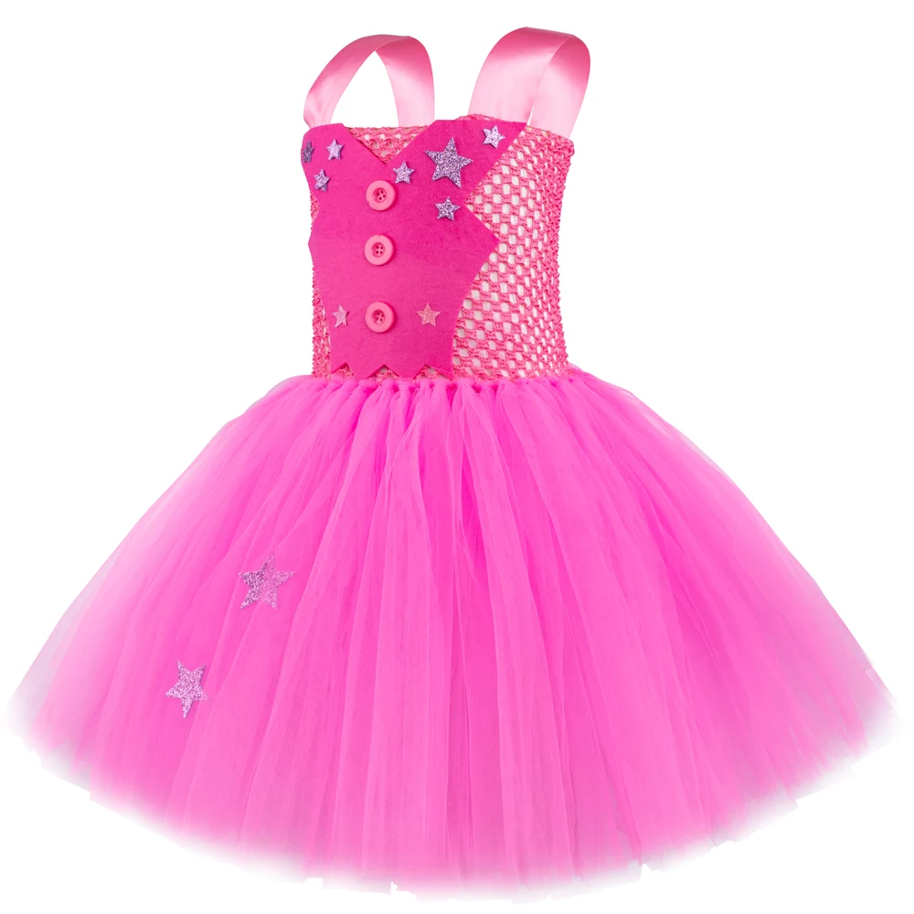 Hot Pink Cowgirl Fancy Dress for Girls Movie Barbi Ballet Tutus Outfits Kids Christmas Halloween Costumes Birthday Party Clothes