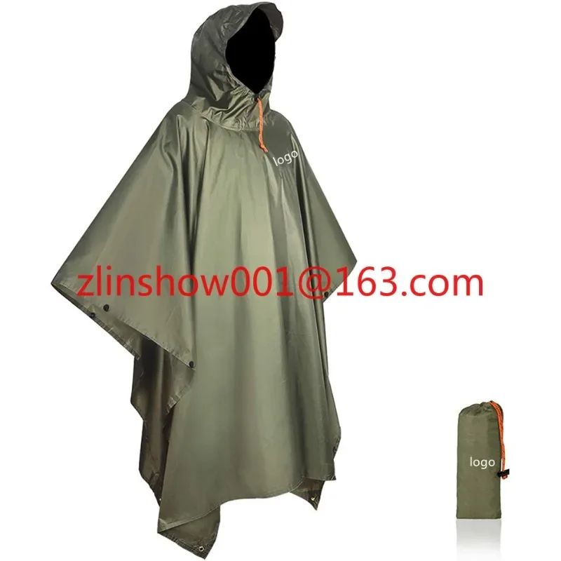 impermeable lightweight ripstop nylon raincoat camouflage durable emergency multifunctional rain poncho