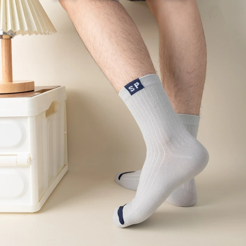 1/5 켤레 중간 종아리 양말, 따뜻한 양말, 땀 흡수, 통기성, 트렌디, 다목적, 가을 및 겨울 스포츠 양말