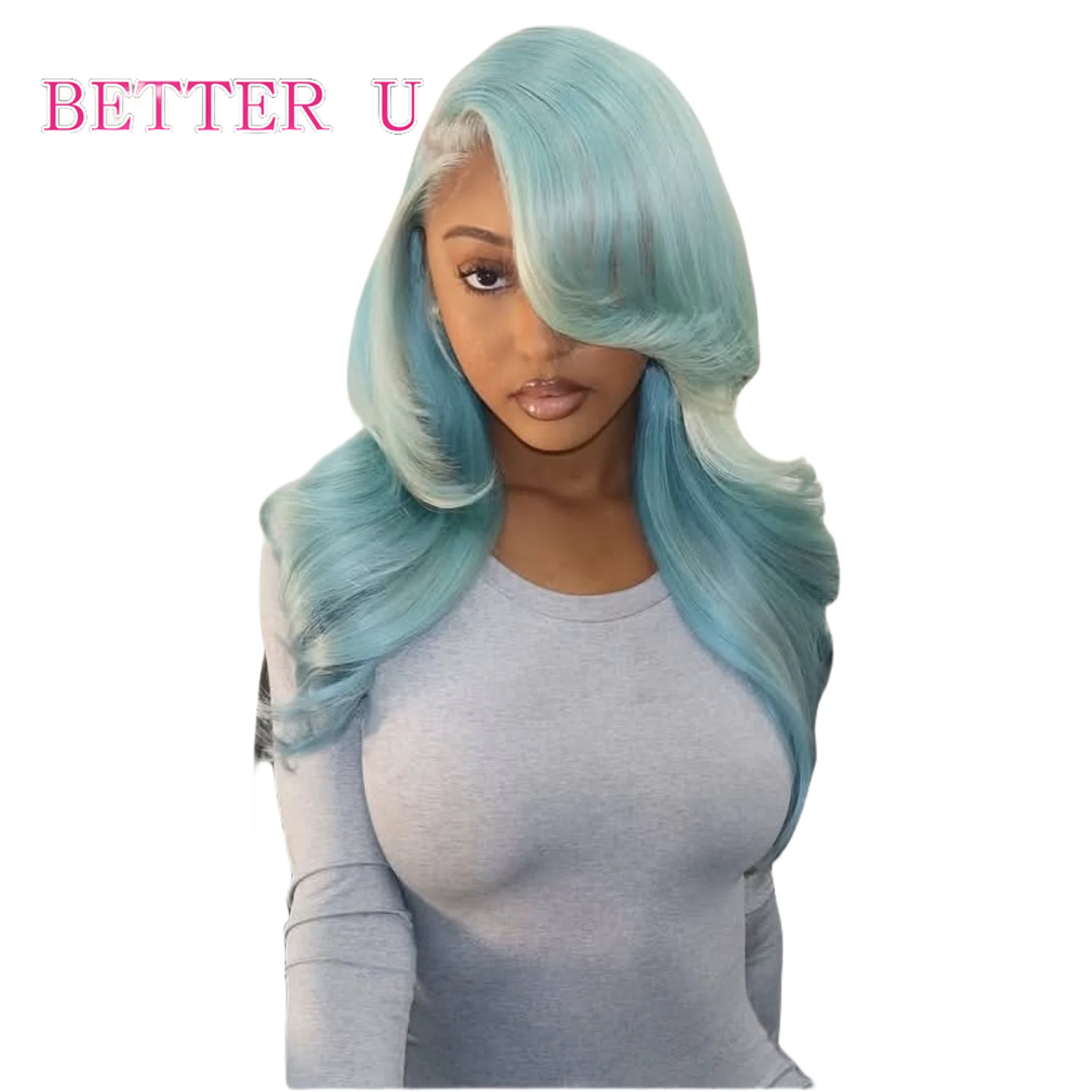 

13x6 HD Transparent Lace Front Human Hair Wigs Light Blue Pre Plucked Light Cyan Body Wave 13x4 Lace Frontal Wigs For Women