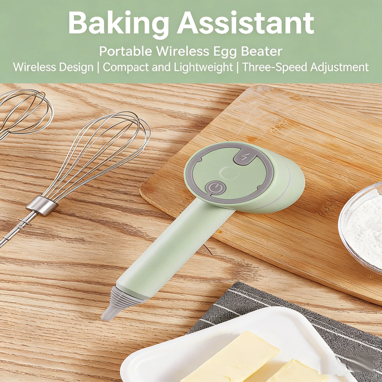 

Wireless Electric Hand Mixer,3-Speed Portable Handheld Whisk with 304 Stainless Steel,USB Rechargeable Egg Beater for Kitchen