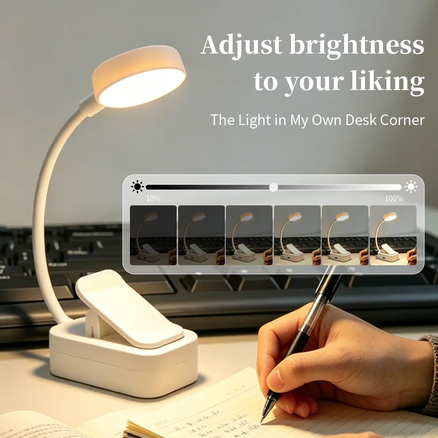 Rechargeable Clip-On Book Light, 3-Level Brightness Adjustable LED Reading Lamp with Flexible Gooseneck, Portable Eye-Caring Nig