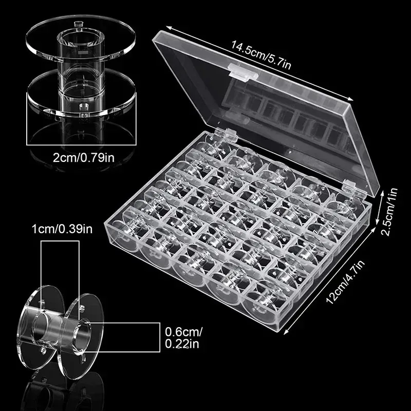 Bobinas Vazias Caixa De Armazenamento De Carretéis De Plástico, Máquina De Costura Clara, Ferramentas Domésticas, DIY, Acessórios De Costura, 25Pcs