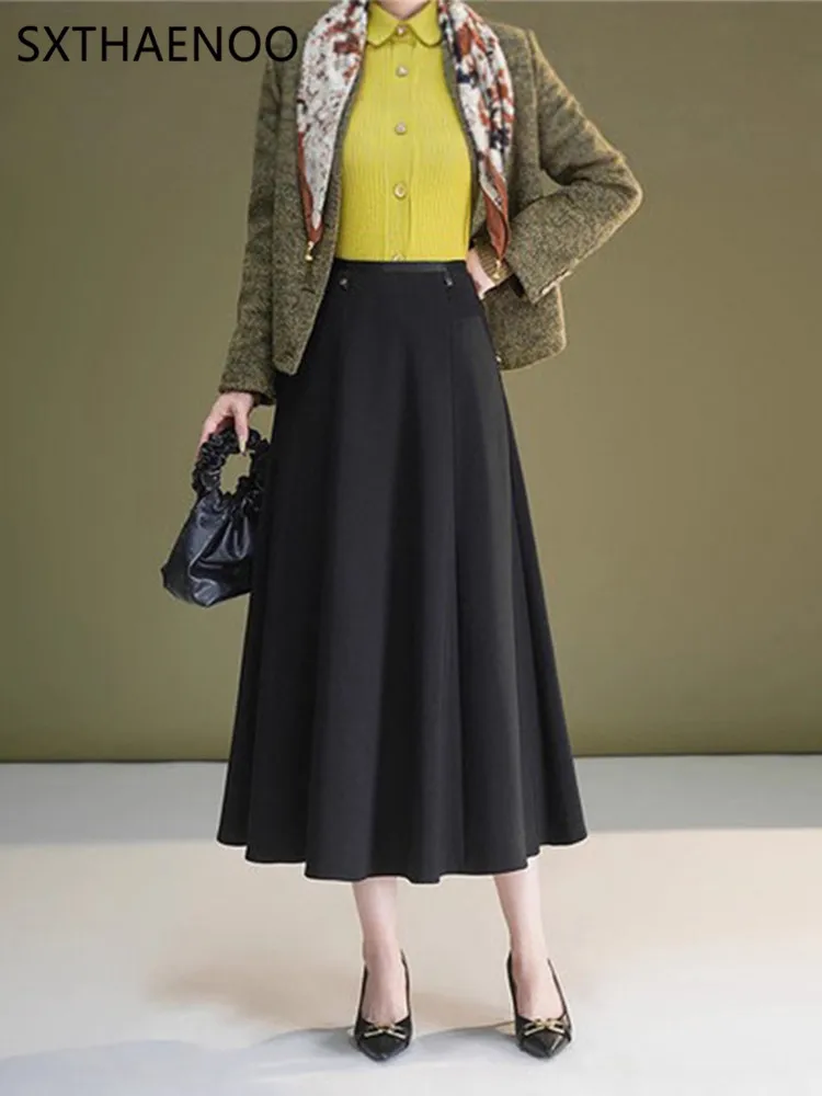 

SXTHAENOO Fashion Long A- Line Skirt Slimming High Waist Covering Hips Commute Friendly Elegant Style Polyester Blend Skirt 2025