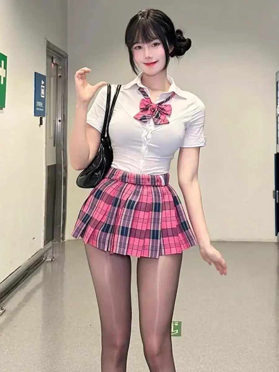 Original picante chica blanca que se pega la cintura irt puro deseo adelgazante JK orm ort Sve blusa perro ort Falda plisada conjunto 2025 gran oferta