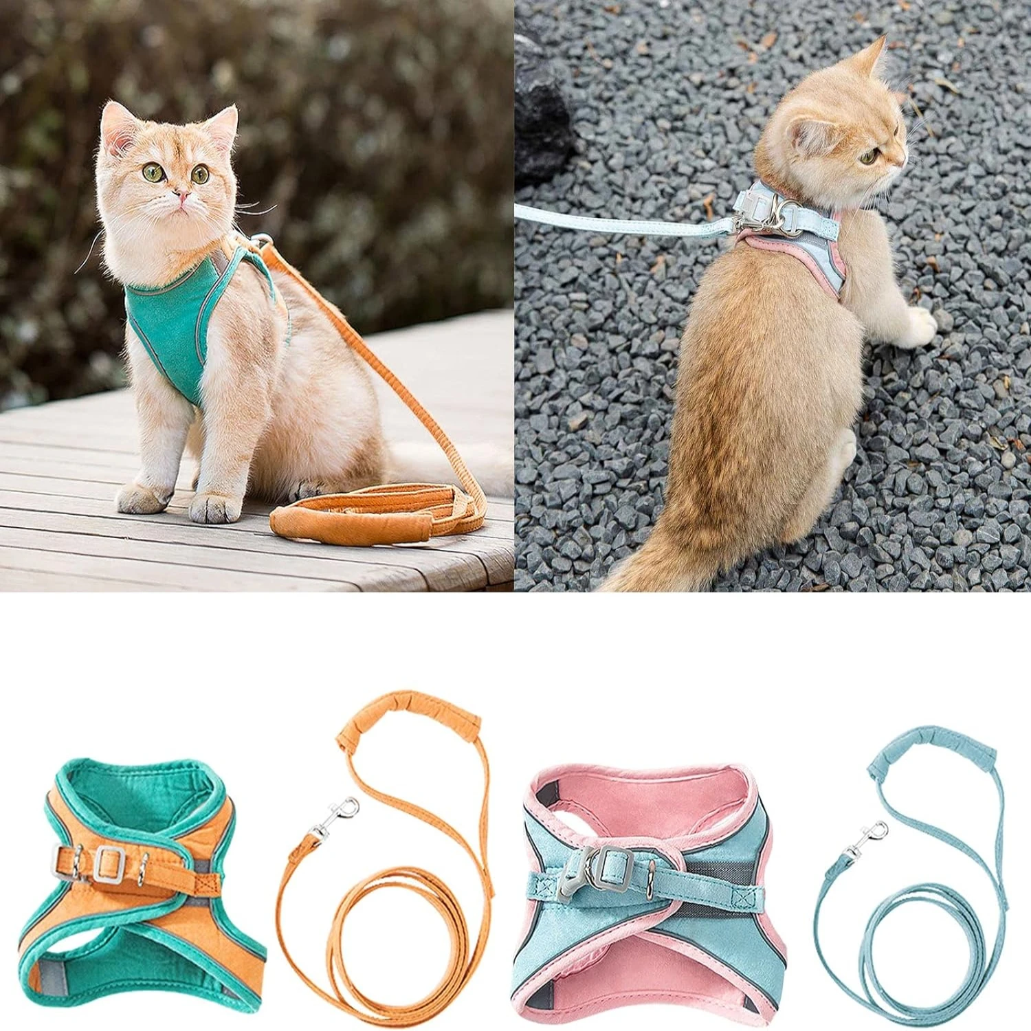 Comfortable and Stylish Small Dogs and Cats Vest - Adjustable, Durable Harness with Reflective Strip Walking Leash and Collar Se