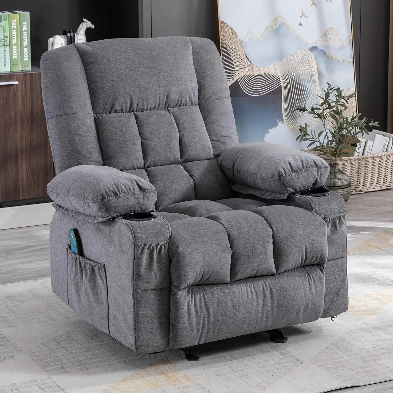 Massage Rocker Recliner Chair with Vibration Massage and Heat Ergonomic Lounge Chair for Living Room with Rocking Function and S