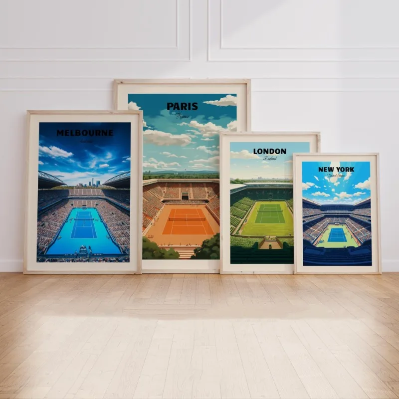 Tennis Majors Poster London New York Paris Melbourne Grand Slam Series Grass Court Canvas Painting Wall Art for Room Home Decor