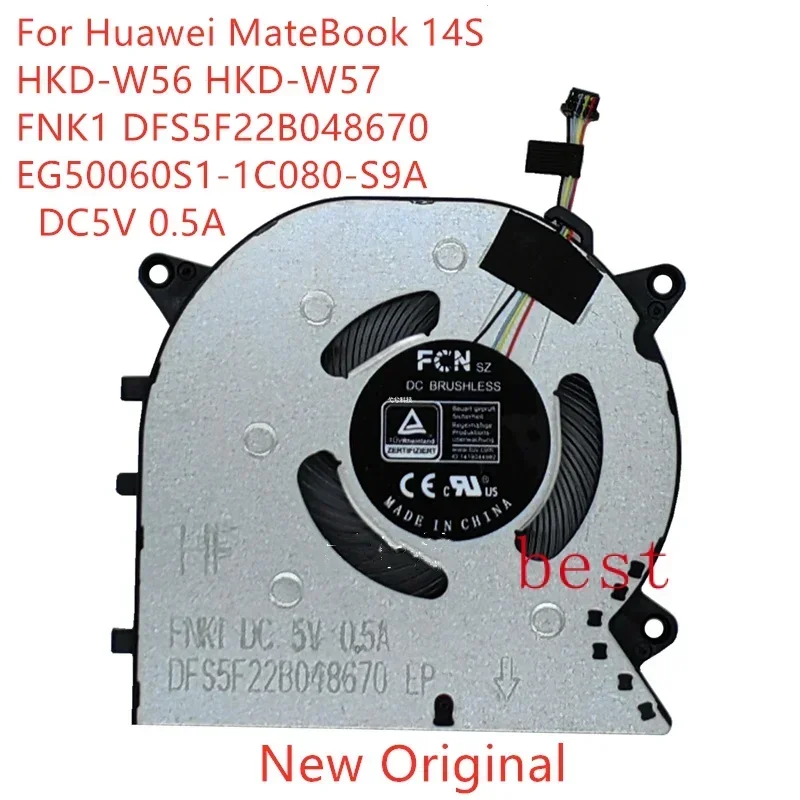 New Original Laptop CPU Cooling Fan For Huawei MateBook 14S HKD-W56 HKD-W57 FNK1 DFS5F22B048670 EG50060S1-1C080-S9A DC5V 0.5A