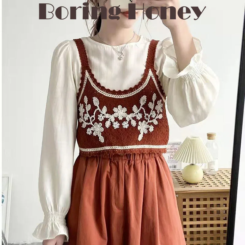 

Boring Honey Summer New Fashion Sexy Crop Top O-Neck Thin All-Match Beading Top Women Art High Street Loose Sleeveless Camis