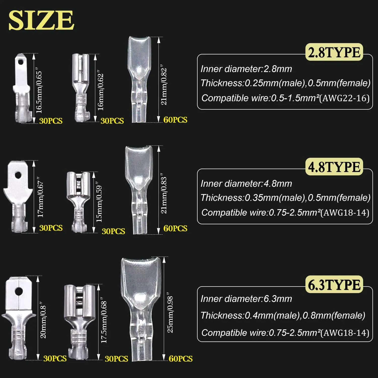 360Pcs 2.8/4.8/6.3mm Quick Splice Male and Female Wire Spade Connector Crimp Terminal Block Assortment Kit with Insulating Sleev