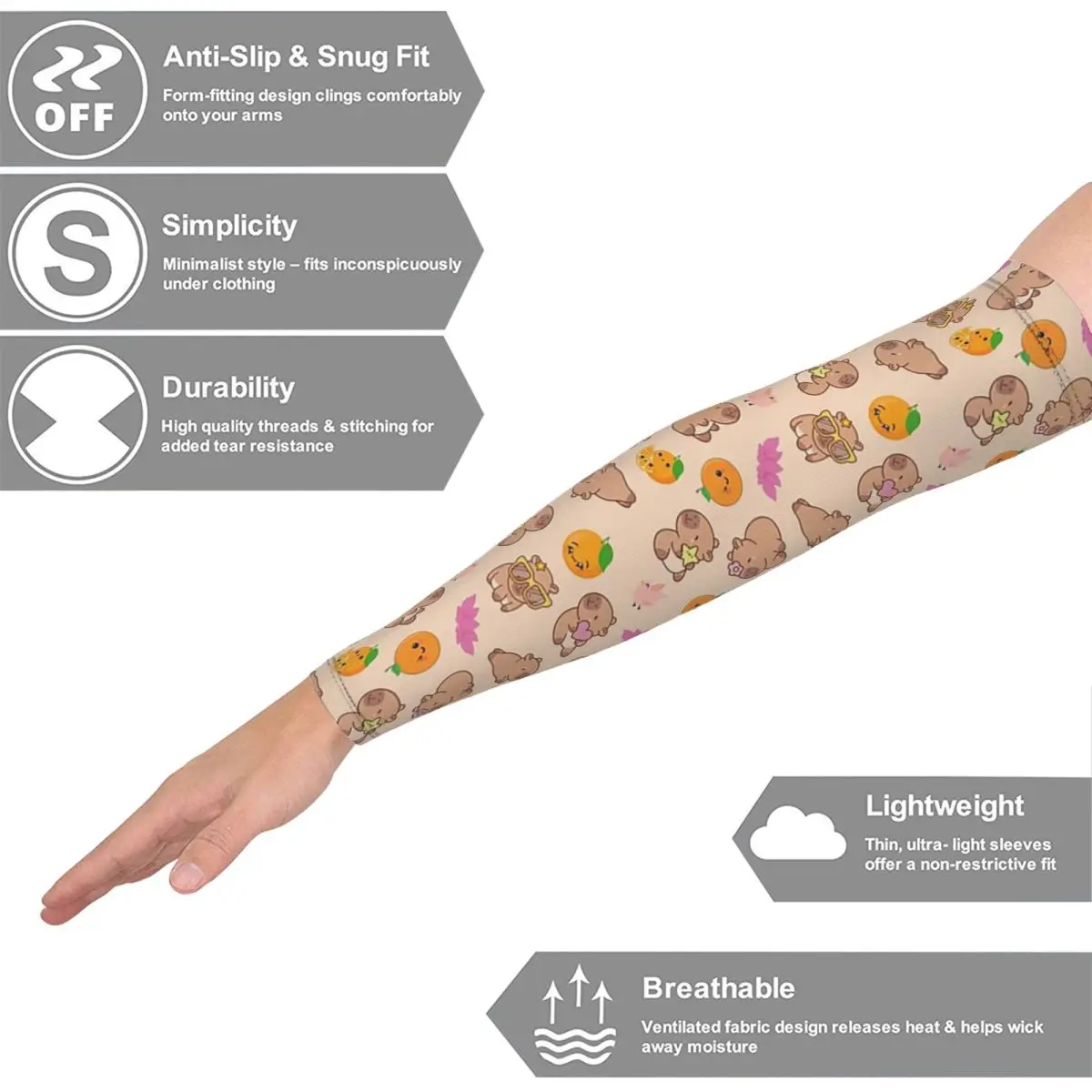 Cute Capybara Pattern Outdoor Arm Sleeves Sun UV Protection Cover Summer Cycling Tattoo Sleeves