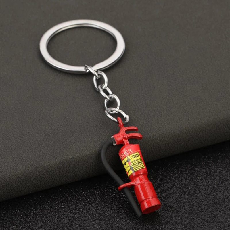 Fashion Red Fire Extinguishers Keychain Metal Simple Keyring Personality Car Key Chain Gifts New In 2023