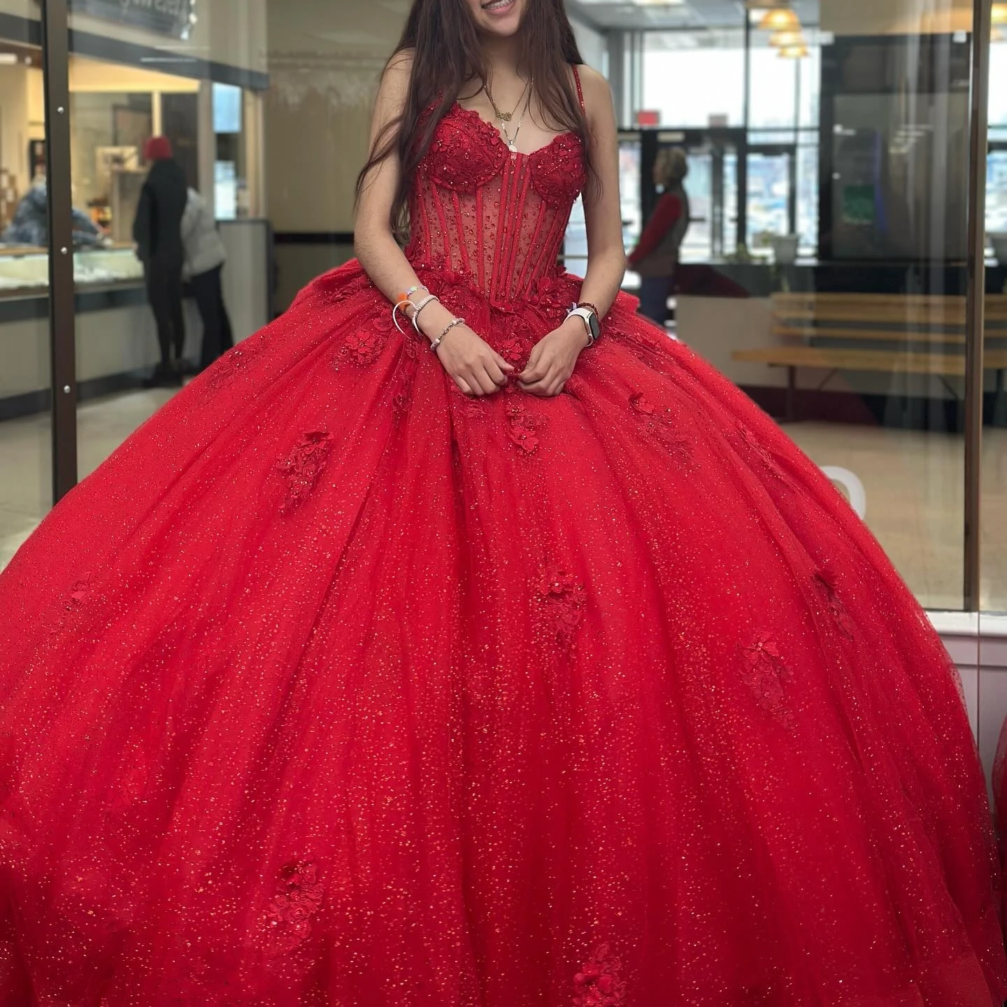 Vestido para quinceañeras de tul brillante, corpiño transparente de orquídeas, vestido de fiesta Floral 3D, corsé dulce 15/16, vestido de fiesta de cumpleaños personalizado