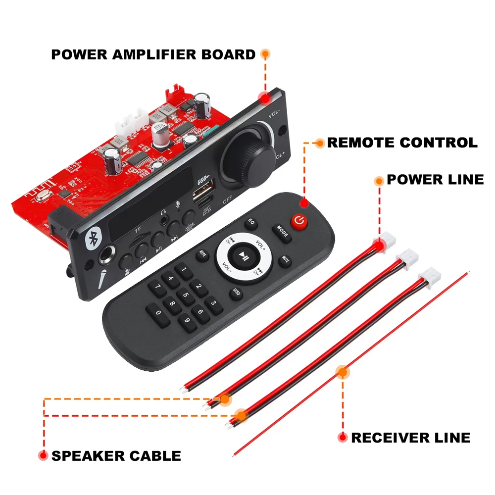 KEBIDU 160W Amplifier Bluetooth 5.0 MP3 Player MP3 Decoding Board DIY Home Audio Speaker Module 6.5mm Mic Knob USB TF FM Radio