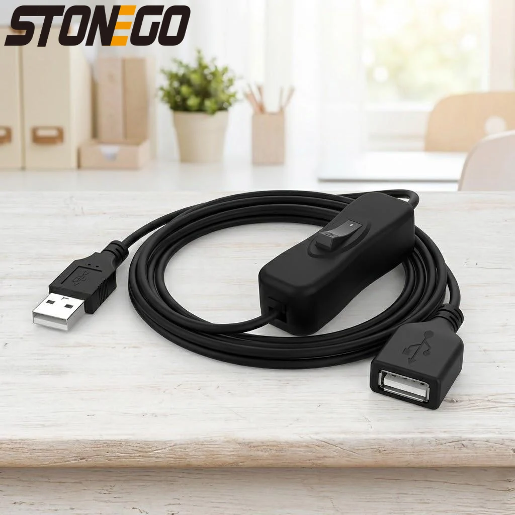 USB Switch Extension Cable - Data Transmission & Power Supply with Power Switch for LED Strips & USB Devices