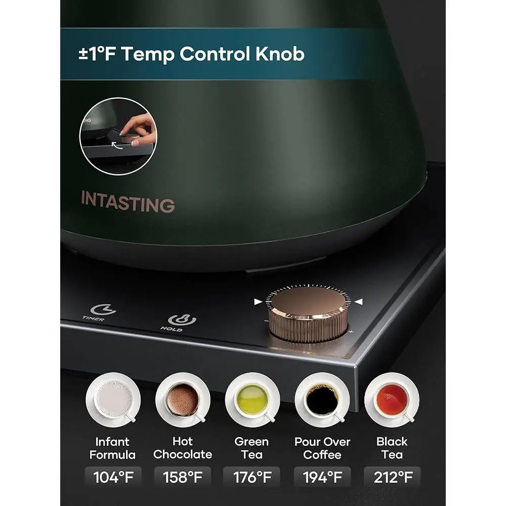 Chaleira elétrica pescoço de ganso em aço inoxidável ±1 ℉   Controle de temperatura despeje sobre café, chá, fermentação, cronômetro, função de retenção