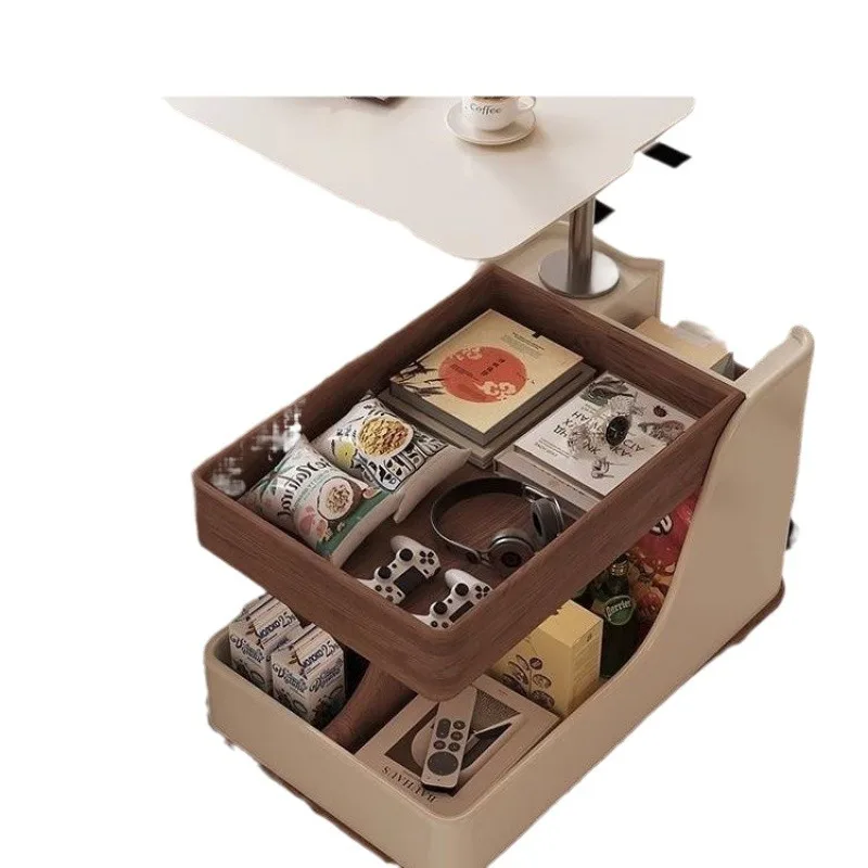 

Solid wood mobile coffee table, small apartment, Nordic multi-functional lifting side table, living room trolley design