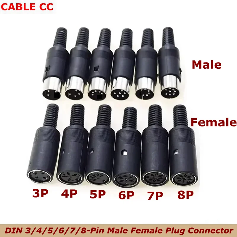 For Audio Video AV MIDI Cable Adapter Keyboard DIY DIN 3Pin 4Pin 5Pin 6Pin 7Pin 8Pin Male Female Plug Soldering Connector