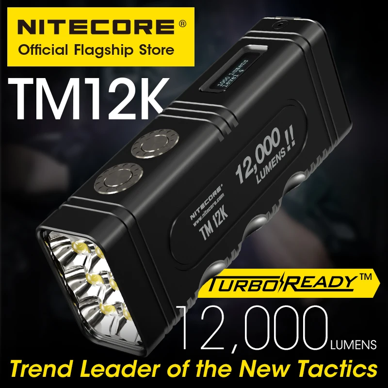 NITECORE TM12K Tactical Flashlight Powerful USB-C Rechargeable Super Bright 18W QC Searchlight CREE XHP50, 21700 Li-ion Battery