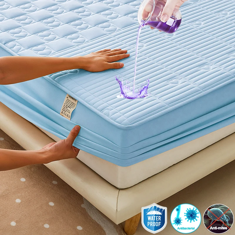 Waterproof Quilted Mattress Protector, Fitted Sheet with 30cm Deep Pocket, Anti-Mite Antibacterial Washable Mattress Cover