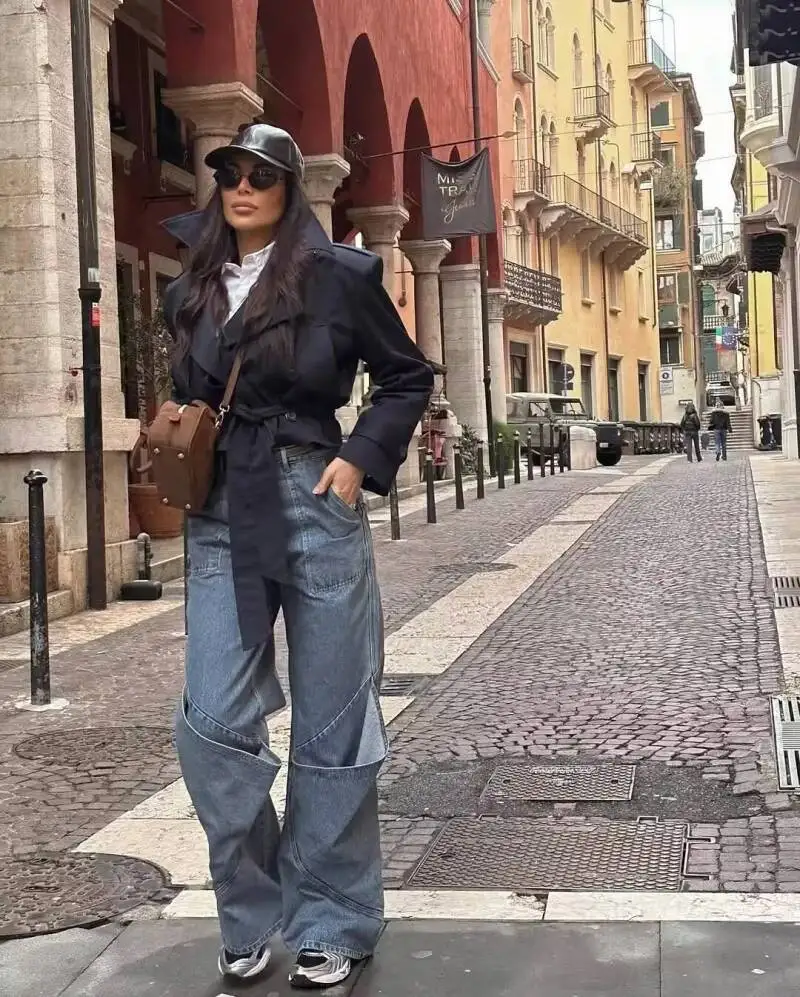 2025 New Women's British Wind Trench Style Double-Breasted Long Sleeve Belt Lapel Jacket Short Coat