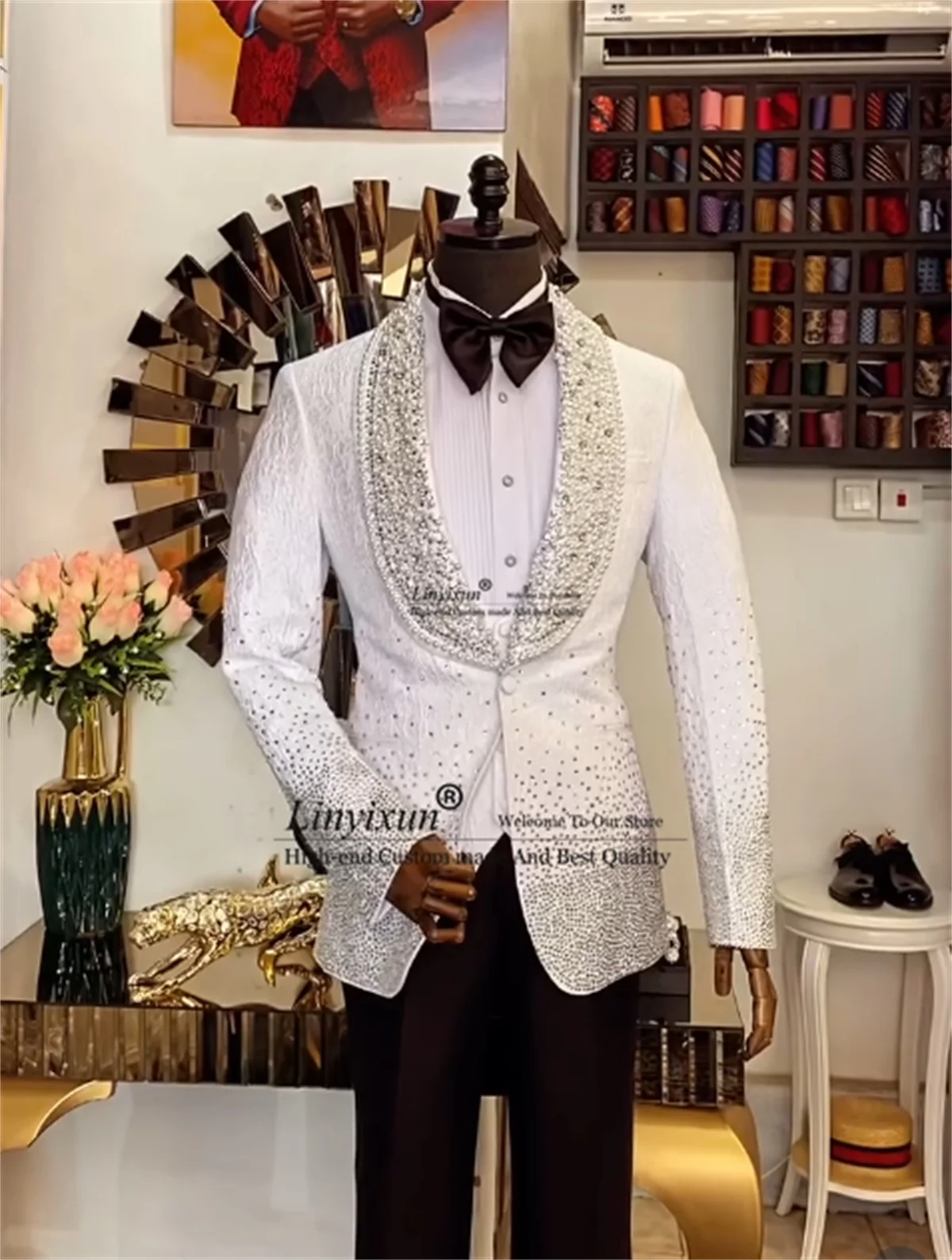 

Блестящие стразы и бриллианты, свадебные костюмы для мужчин, комплекты из 3 предметов, мужские пиджаки для жениха, вечерние смокинги по индивидуальному заказу, жаккардовые Ropa homre