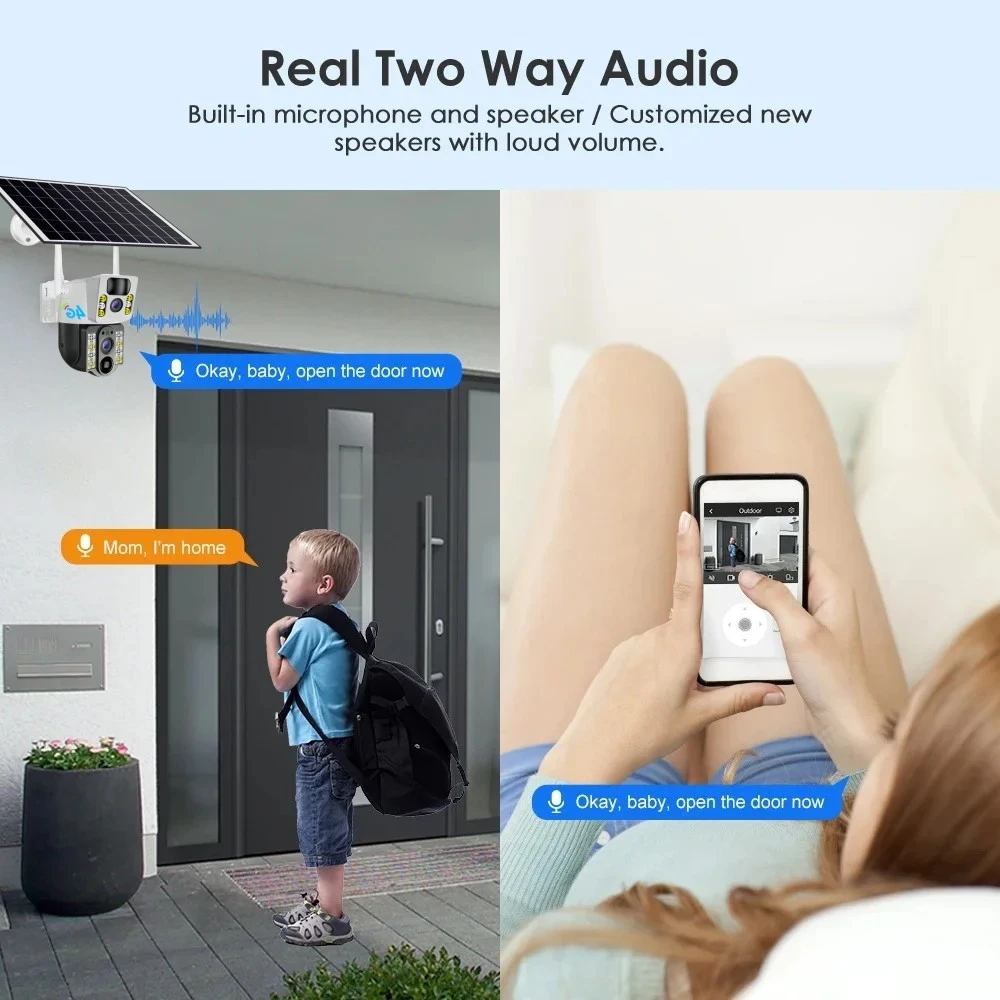 8MP 4K Wireless Solar Camera 4G Sim Card Outdoor Dual Lens IP Camera PIR Night Vision V380 Pro CCTV Security Protection Monitor