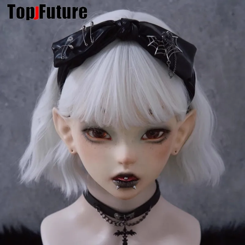 Streetwear leather bow buckle Y2K girl women gothic lolita cosplay Spike Harajuku Punk bow hairbands hairband hair hoop