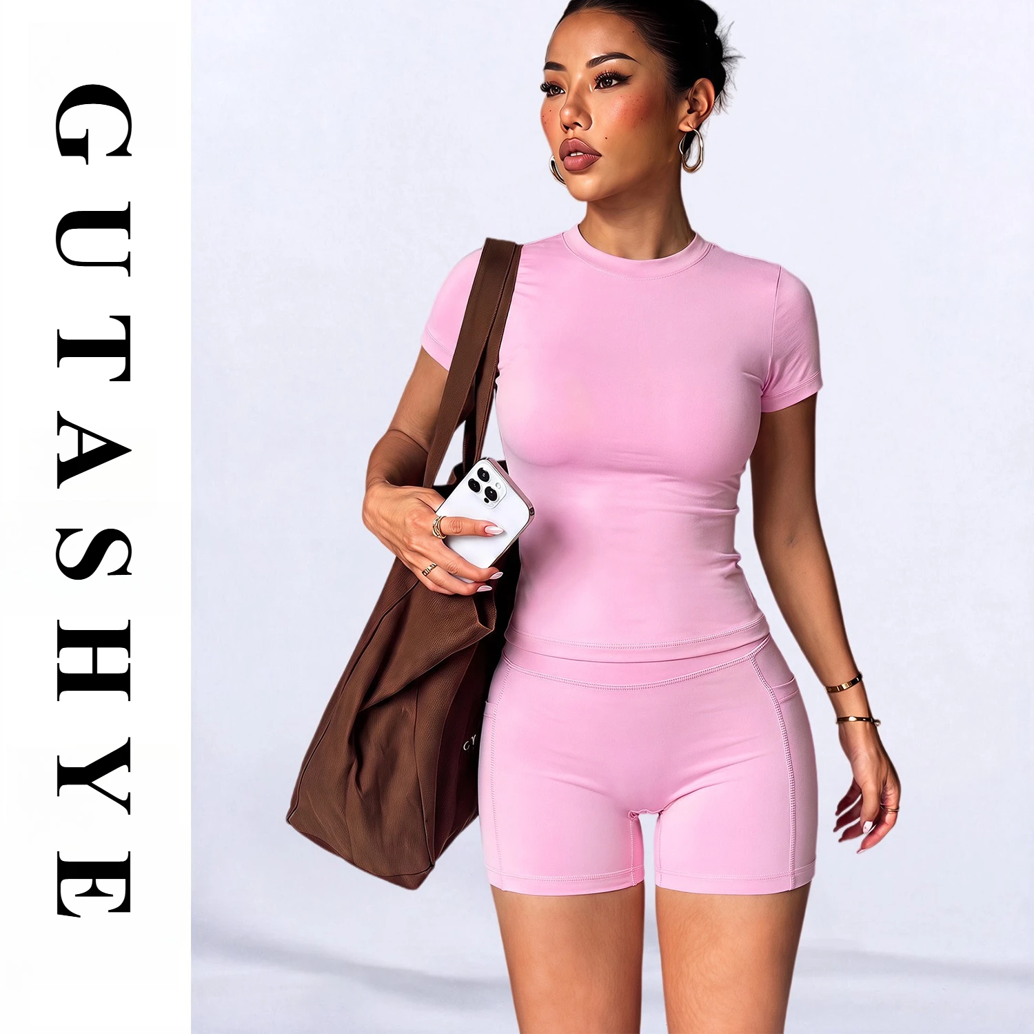Women Seamless 2Pcs Sports Set Short Sleeve Yoga Outfit High Elastic Quick Dry Tummy Control Butt Lifting Running Shorts