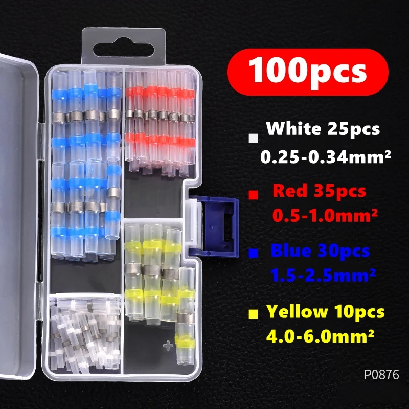 10/50/100 PCS Soldeer Seal Wire Butt Connectors Lassen Ring Krimpkous Terminal, waterdichte geïsoleerde elektrische draad Terminals