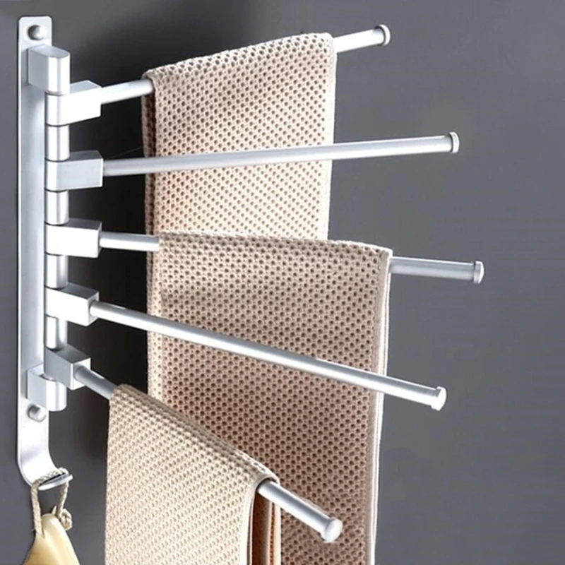 Porte-serviettes rotatif en aluminium, 2/3/4/5 barres, idéal pour la salle de bain ou la cuisine