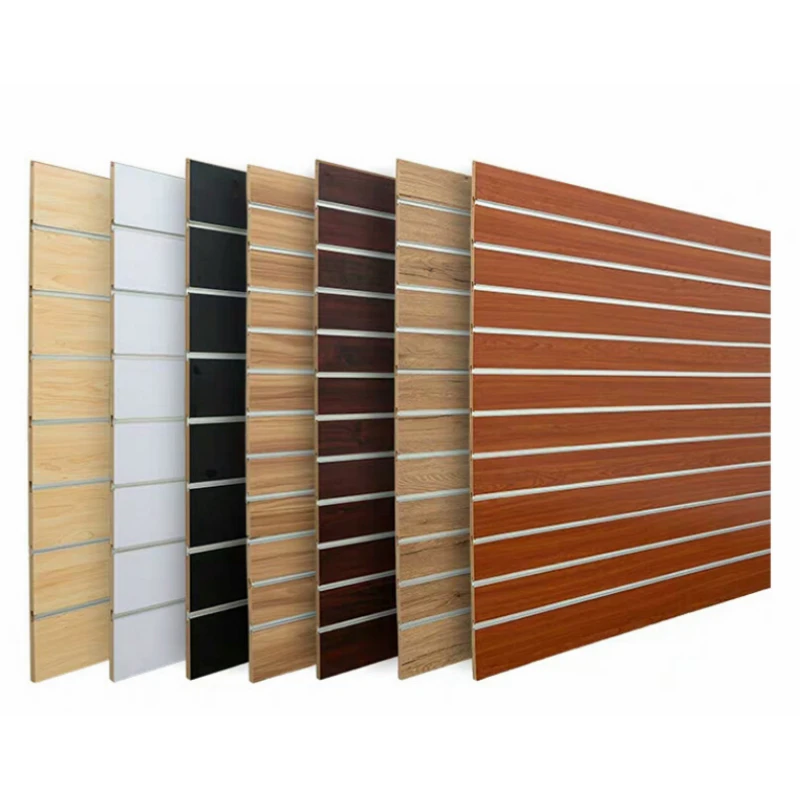 Custom. slatwall MDF Slotted Board /15mm 18mm PVC Surface Slot Slat Wall Panel with Metal Hooks